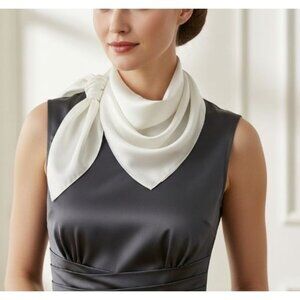⭐Elegant Luxury Bandana Square Silky Scarf WHITE Solid Wrap Versatile Soft Shawl
